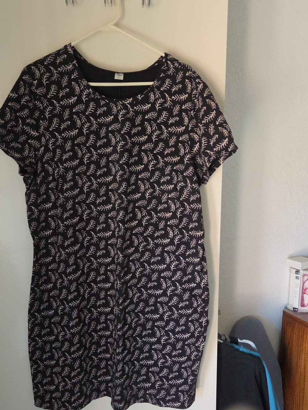 Old Navy Black Midi Dress with Beige Leaf Print
